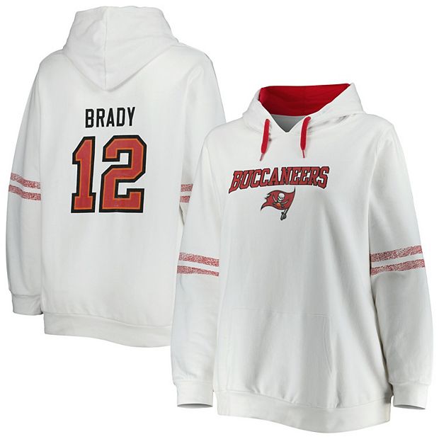 Women's Tom Brady White/Red Tampa Bay Buccaneers Plus Size Name & Number  Pullover Hoodie