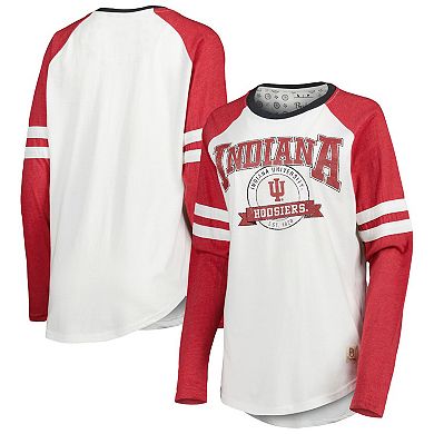 Women's Pressbox White/Crimson Indiana Hoosiers Brooking Sleeve Stripe Raglan Long Sleeve T-Shirt