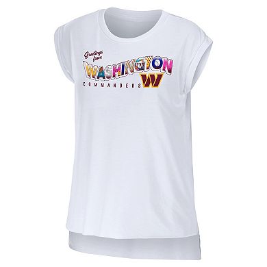 Women's WEAR by Erin Andrews White Washington Commanders Greetings From Muscle T-Shirt