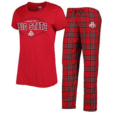 Women's Concepts Sport Scarlet/Black Ohio State Buckeyes Badge T-Shirt & Flannel Pants Sleep Set