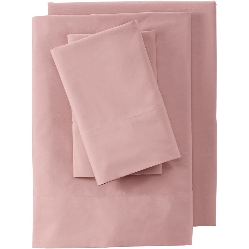 Lands End 400 Thread Count Cotton Percale Pillowcases, Pink, KG PC 2PK