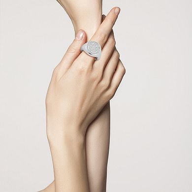 Sunkissed Sterling Cubic Zirconia Pave Smiley Face Signet Ring