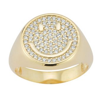 Sunkissed Sterling Cubic Zirconia Pave Smiley Face Signet Ring
