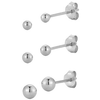 Sunkissed Sterling Sterling Silver Polished Ball Stud Earrings Set
