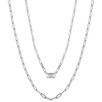 Sunkissed Sterling Emerald Cut Cubic Zirconia Double Strand Necklace