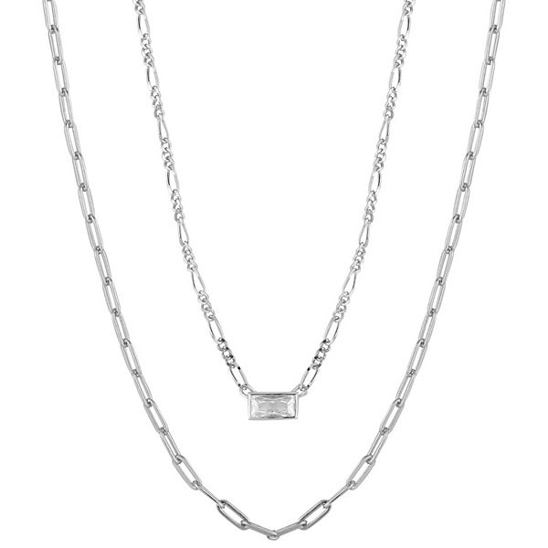 Sunkissed Sterling Emerald Cut Cubic Zirconia Double Strand Necklace