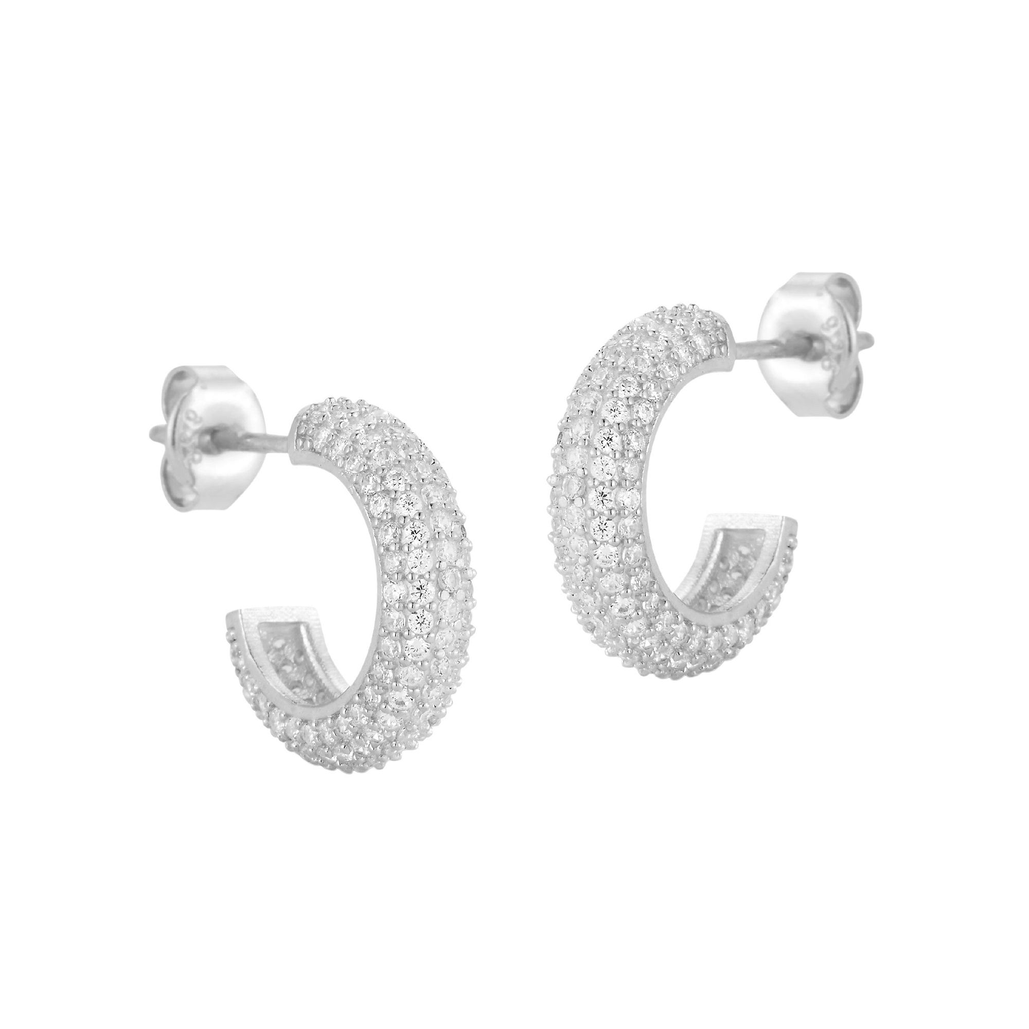Sunkissed Sterling Pave Cubic Zirconia Huggie Hoop Earrings, Womens, Silve