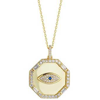 Sunkissed Sterling Cubic Zirconia Evil Eye Octagon Medallion Necklace