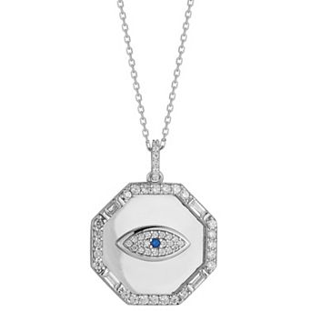 Sunkissed Sterling Cubic Zirconia Evil Eye Octagon Medallion Necklace