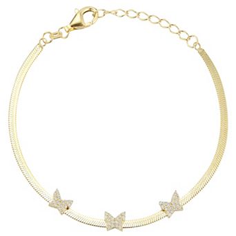 Sunkissed Sterling 14k Gold Over Silver Cubic Zirconia Butterfly Herringbone Bracelet
