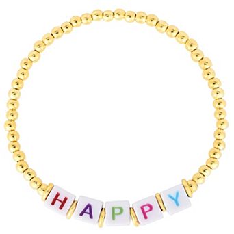 Sunkissed Sterling 14k Gold Over Silver "HAPPY" Beaded Stretch Bracelet