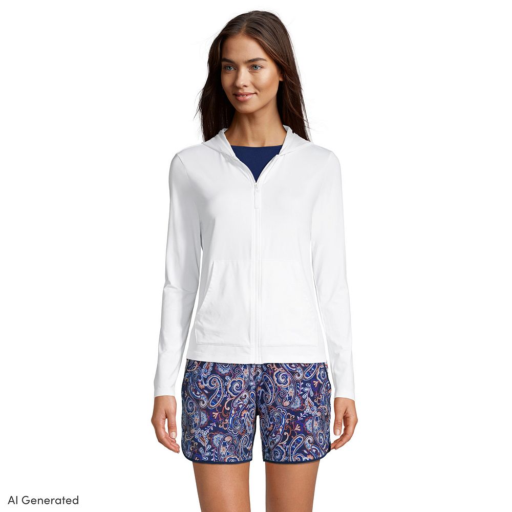 Petite Lands' End UPF 50 Hooded Full-Zip Long Sleeve Rash Guard