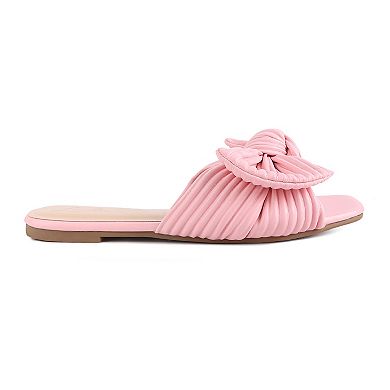 London Rag Women's Sidica Textured-Bow Slide Sandals