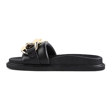 London Rag Women's Onyx Metal Chain Slide Sandals