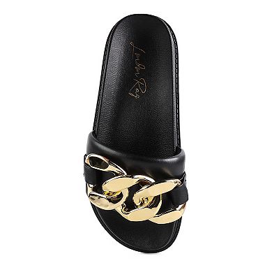 London Rag Women's Onyx Metal Chain Slide Sandals