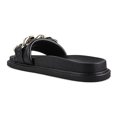 London Rag Women's Onyx Metal Chain Slide Sandals