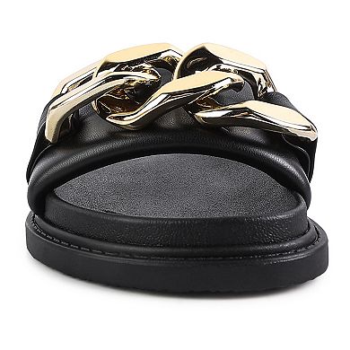 London Rag Women's Onyx Metal Chain Slide Sandals