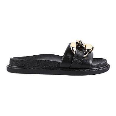 London Rag Women's Onyx Metal Chain Slide Sandals