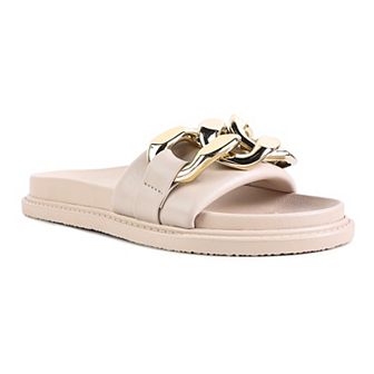 London Rag Women's Onyx Metal Chain Slide Sandals