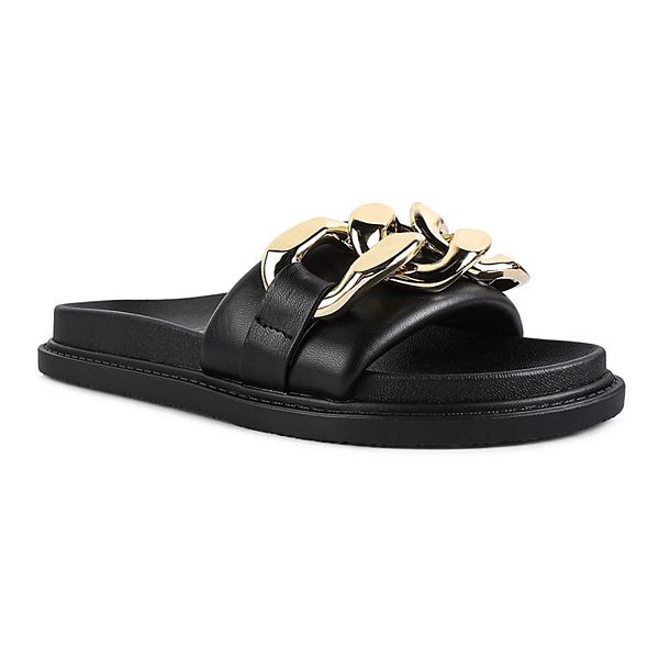 London Rag Women's Onyx Metal Chain Slide Sandals