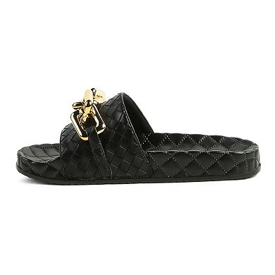 London Rag Women's Miami Shot Bling Chain Strap Slide Sandals