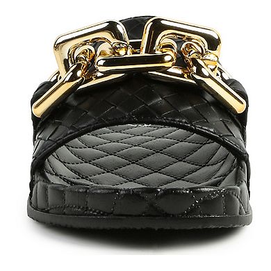 London Rag Women's Miami Shot Bling Chain Strap Slide Sandals