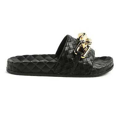 London Rag Women's Miami Shot Bling Chain Strap Slide Sandals