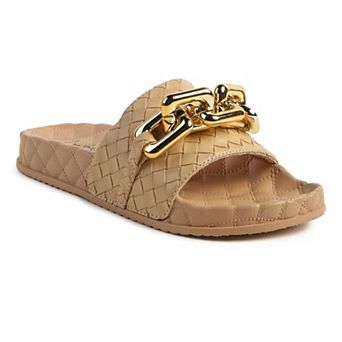 London Rag Women's Miami Shot Bling Chain Strap Slide Sandals