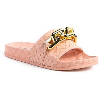 London Rag Women's Miami Shot Bling Chain Strap Slide Sandals