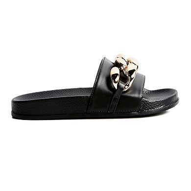 London Rag Women's Ishtar Metallic Chain Metal Slide Sandals