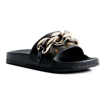 London Rag Women's Ishtar Metallic Chain Metal Slide Sandals