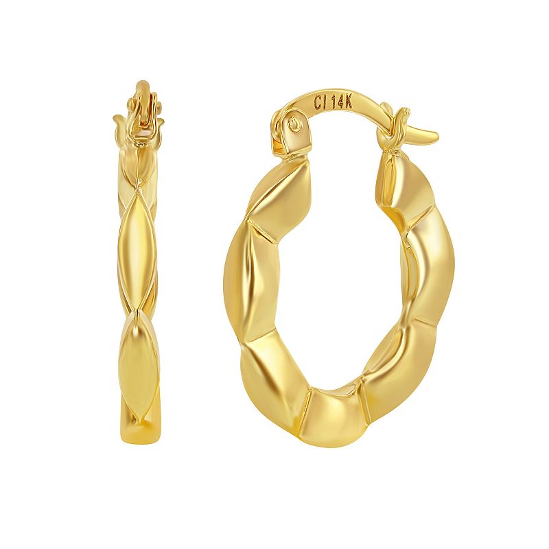 14k Gold Scalloped Hoop Earrings, Womens, Yellow