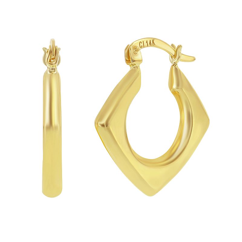 14k Gold Diamond-Shaped Hoop Earrings, Womens, Yellow