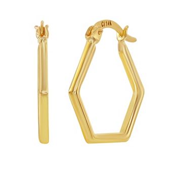 Divine Gold 14k Gold Hexagon Hoop Earrings