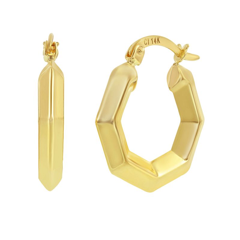 14k Gold Geometric Hoop Earrings, Womens, Yellow