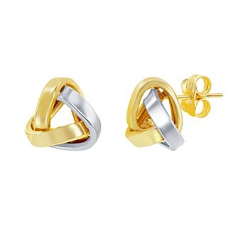 Two Tone 14k Gold Love Knot Stud Earrings