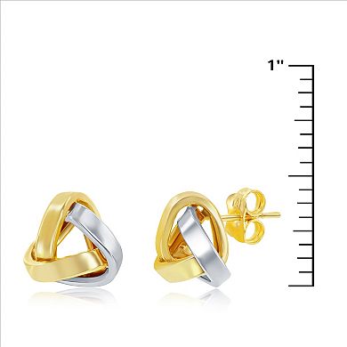 Two Tone 14k Gold Love Knot Stud Earrings