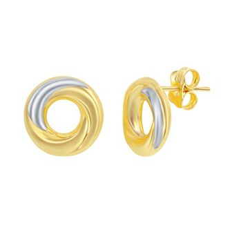 Two Tone 14k Gold Twisted Open Circle Studs