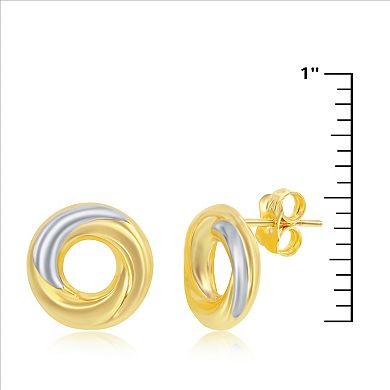 Two Tone 14k Gold Twisted Open Circle Studs