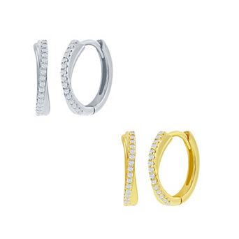 Argento Bella Two Tone Cubic Zirconia Crisscross Hoop Earring Duo Set