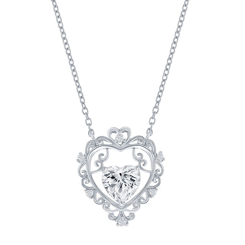 Argento Bella Sterling Silver Heart Cubic Zirconia Necklace, Womens, Size