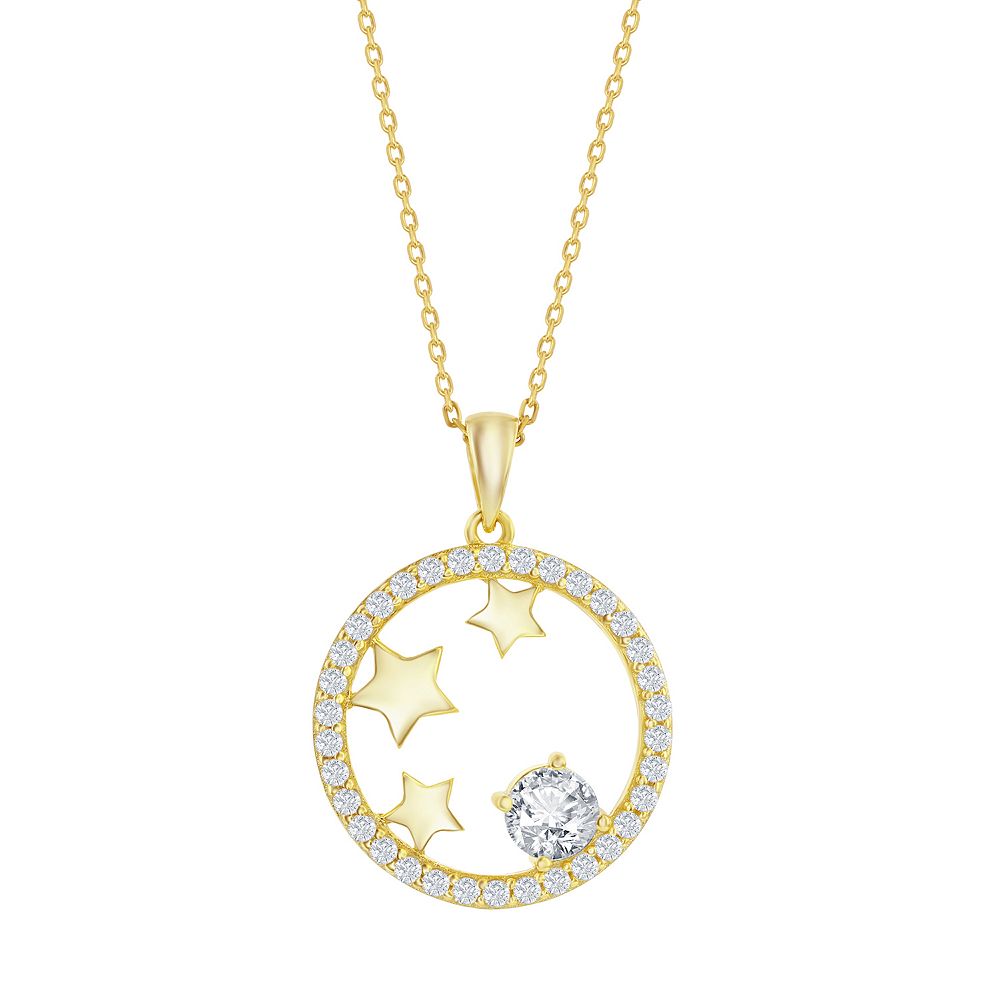 Pendentif Collier Halo Cubique Zirconium Rond - Argent Sterling 925 Plaqué Or, 18 Pouces
