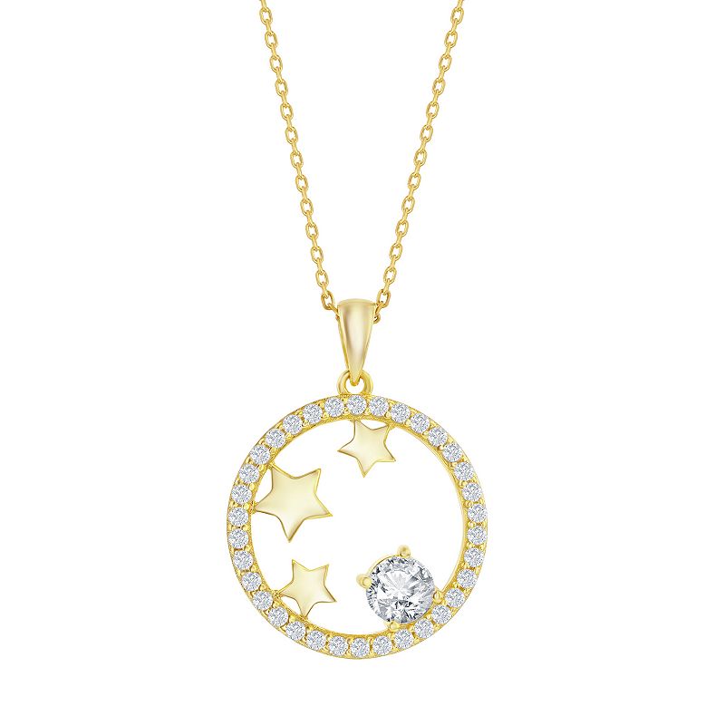 Argento Bella Sterling Silver Cubic Zirconia Circle Stars Pendant Necklace