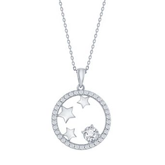 Argento Bella Sterling Silver Cubic Zirconia Circle Stars Pendant Necklace