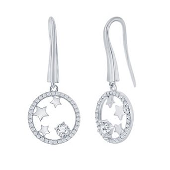 Argento Bella Sterling Silver Cubic Zirconia Circle Stars Earrings