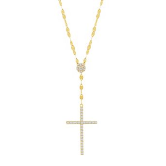 Argento Bella Sterling Silver Cubic Zirconia Cross Y Necklace