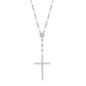 Argento Bella Sterling Silver Cubic Zirconia Cross Y Necklace