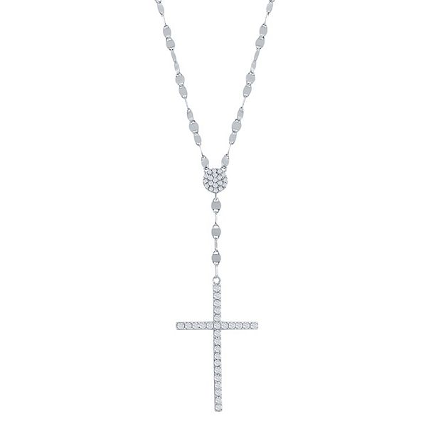 Argento Bella Sterling Silver Cubic Zirconia Cross Y Necklace