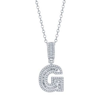 Argento Bella Sterling Silver Cubic Zirconia Initial Pendant Necklace