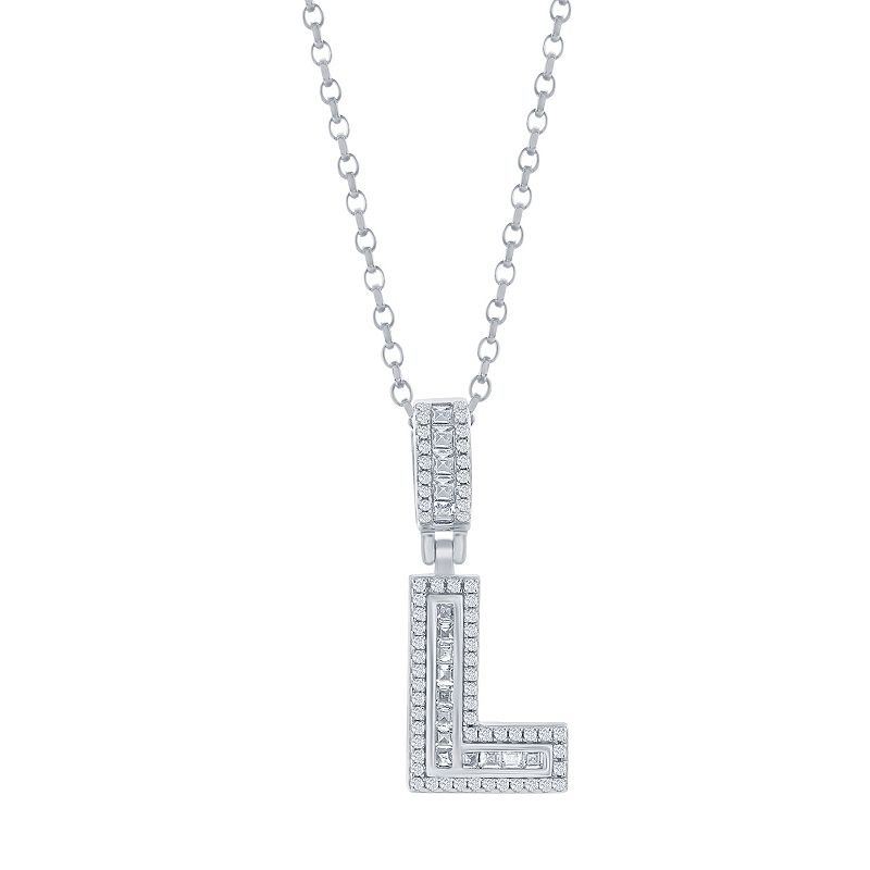 Argento Bella Sterling Silver Cubic Zirconia Initial Pendant Necklace, Wom